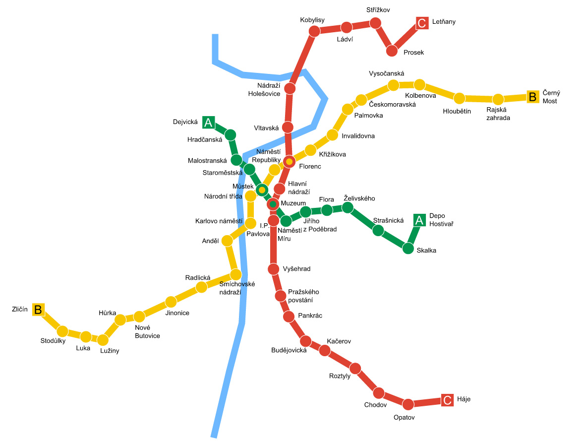 Схема пражского метро (автор Zirland)